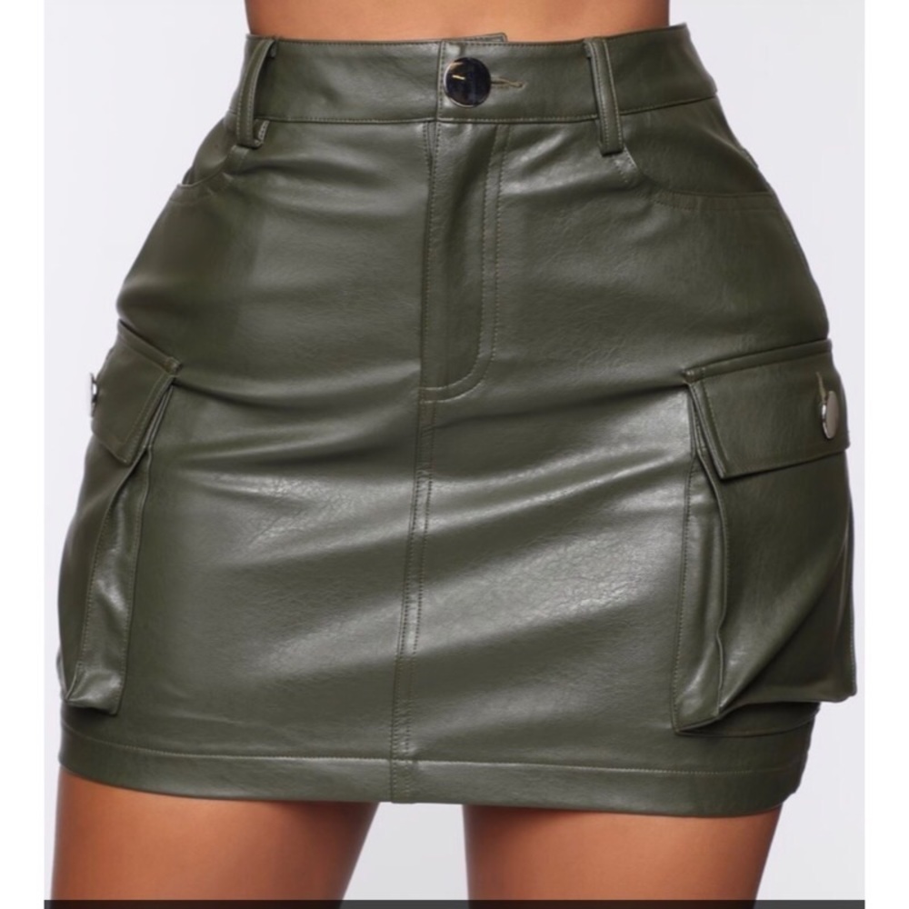 Fashion Nova Faux Leather Olive Skirt